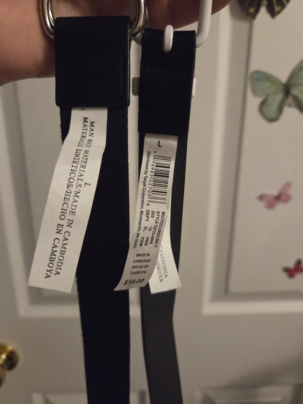 Set of 2 nwt kids belts size large L one butterflies one black w white details